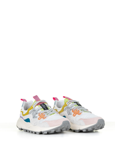 Shop Flower Mountain Multicolored Yamano Sneakers In Suede And Nylon In White Pink