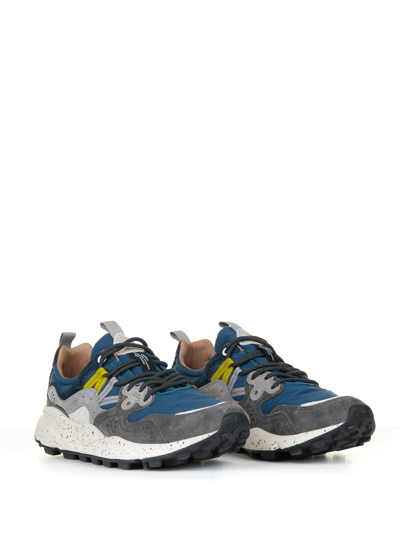 Shop Flower Mountain Yamano Blue Sneakers In Suede And Nylon In Gray Navy