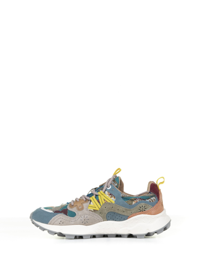 Shop Flower Mountain Blue Yamano Sneakers In Suede And Nylon In Taupe Azure