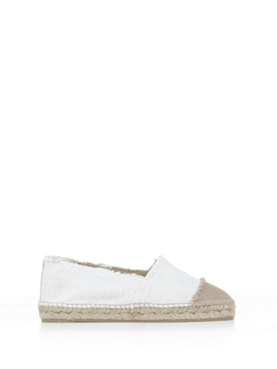 Castaã±er Kampala Glittered Linen Espadrilles In Blanco Oro