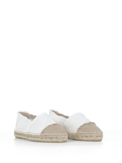 Castaã±er Kampala Glittered Linen Espadrilles In Blanco Oro