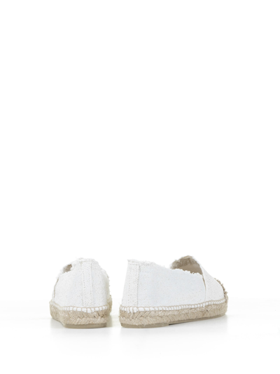 Castaã±er Kampala Glittered Linen Espadrilles In Blanco Oro