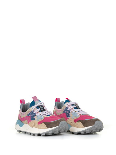 Shop Flower Mountain Multicolored Yamano Sneakers In Suede And Nylon In Pink Multi