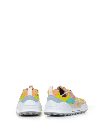 Shop Flower Mountain Multicolored Washi Sneakers In Suede And Nylon In Beige Yellow