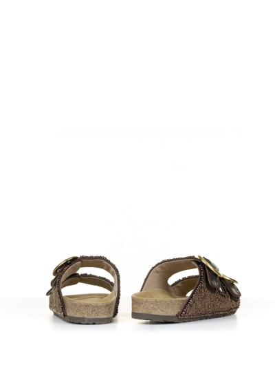 Shop Maliparmi Slipper With Double Band In Bead Embroidery In Bronzo