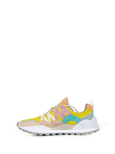 Shop Flower Mountain Multicolored Washi Sneakers In Suede And Nylon In Beige Yellow