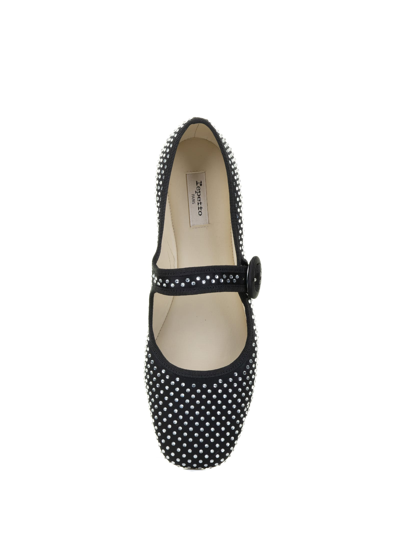 Shop Repetto Square Toe Mary Jane Ballet Flat With Rhinestones In Noir