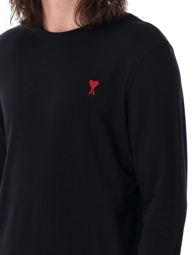 Shop Ami Alexandre Mattiussi Red Ami De Coeur L/s T-shirt In Black