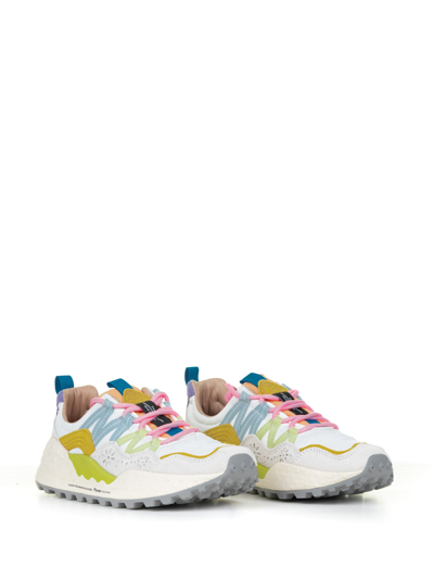 Shop Flower Mountain Multicolored Washi Sneakers In Suede And Nylon In Beige White Multi
