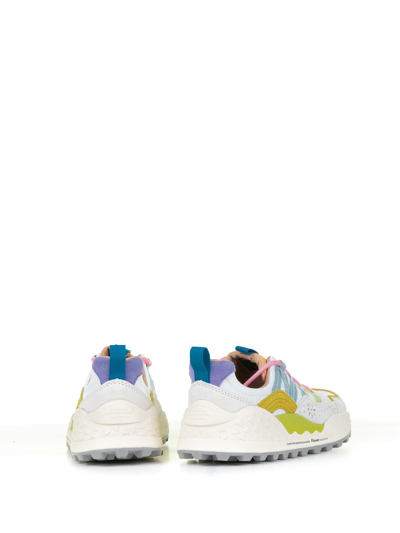 Shop Flower Mountain Multicolored Washi Sneakers In Suede And Nylon In Beige White Multi