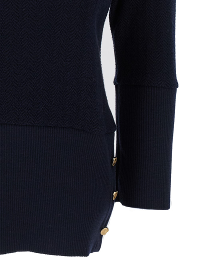 Shop Thom Browne 3/4 Sleeve Elongated Pullover In Wool Chevron In Blu