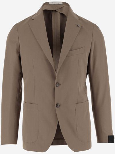 Shop Tagliatore Single-breasted Cotton And Wool Jacket In Beige