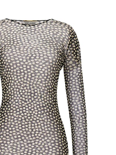 Shop Saint Laurent Polka Dot Dress In White/black