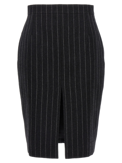 Shop Saint Laurent Pinstriped Wool Skirt In Gray