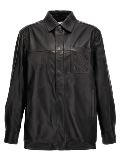 Shop Loewe Logo Leather Jacket In Black