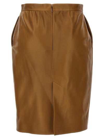 Shop Saint Laurent Leather Skirt In Brown