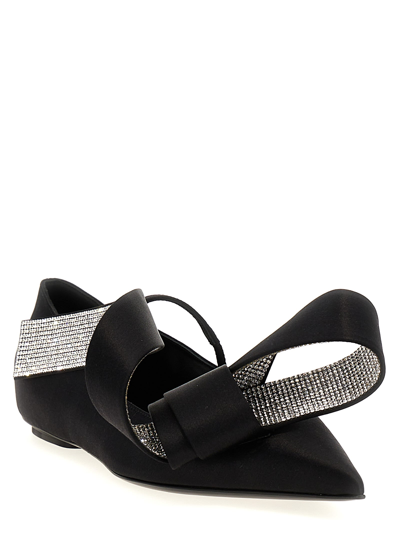 Sergio Rossi Bow Embellished Pointed Toe Ballet Flats In Black