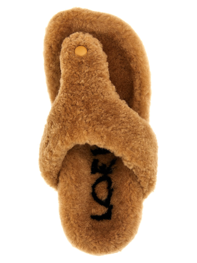 Shop Loewe Shearling Sandals In Beige