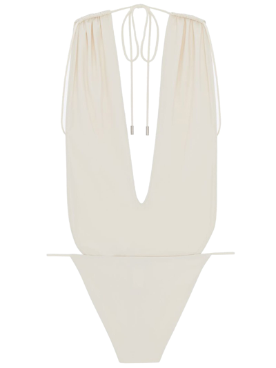 Shop Saint Laurent High-leg One-piece Swimsuit In White