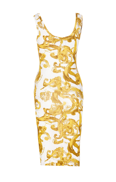 Shop Versace Jeans Couture Watercolor Baroque Dress In Golden