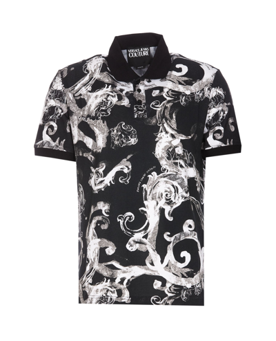 Shop Versace Jeans Couture Polo Watercolour Couture In Black