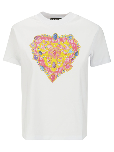 Shop Versace Jeans Couture 76dp613 R Heart Couture T-shirt In White/gold