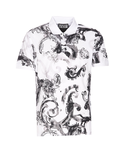Shop Versace Jeans Couture Polo Watercolour Couture In White
