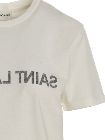Shop Saint Laurent Logo Print T-shirt In White/black