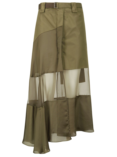 Shop Sacai Fabric Combo Skirt In Khaki