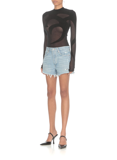 Agolde Ridley Vintage High Rise Shorts In Light Blue