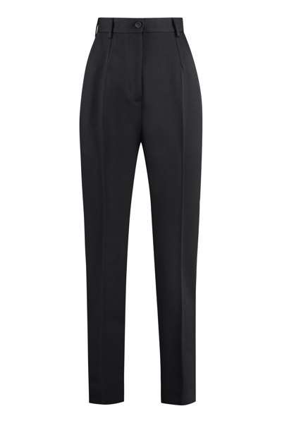 Shop Dolce & Gabbana Wool Gabardine Trousers In Black