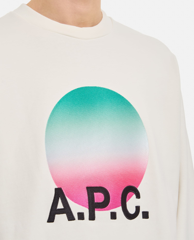 Apc White Crewneck Sweatshirt With Logo And Faded Circle Print For Men In White