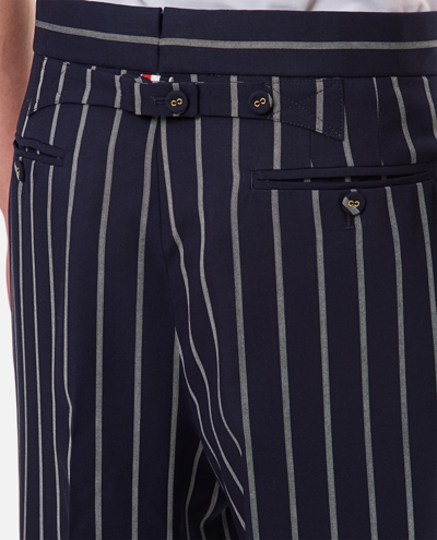 Shop Thom Browne Wool Bold Stripe Trousers In Blue
