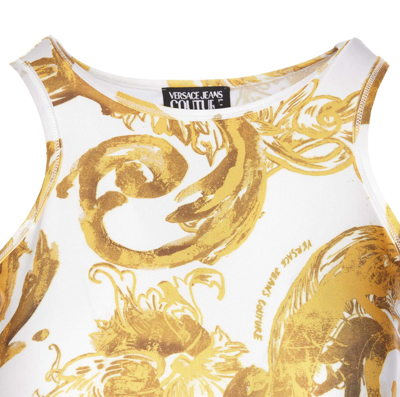 Shop Versace Jeans Couture Watercolor Couture Short Top In Golden