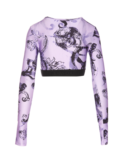 Shop Versace Jeans Couture Watercolor Couture Short Top In Viola