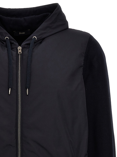 Shop Herno Two-material Hooded Jacket In Blue