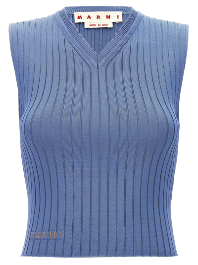 Shop Marni Ribbed Vest In Light Blue
