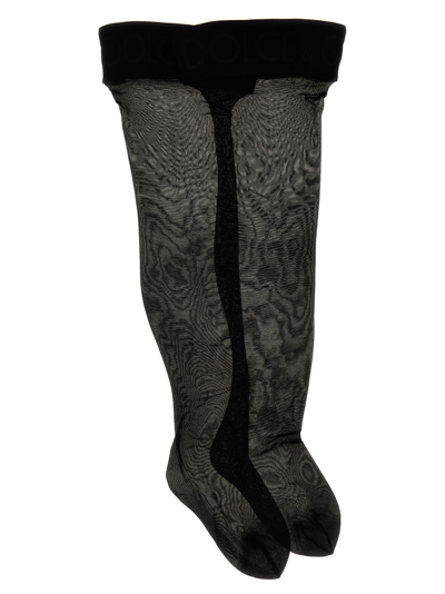 Shop Dolce & Gabbana Logo Over-the-knee Socks In Black