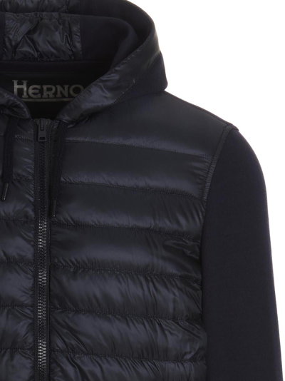 Shop Herno Multi Material Hooded Jacket In Blue