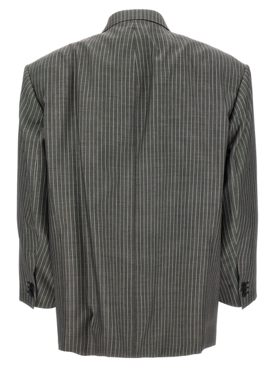 Shop Hed Mayner Pinstriped Double-breasted Blazer In Gray