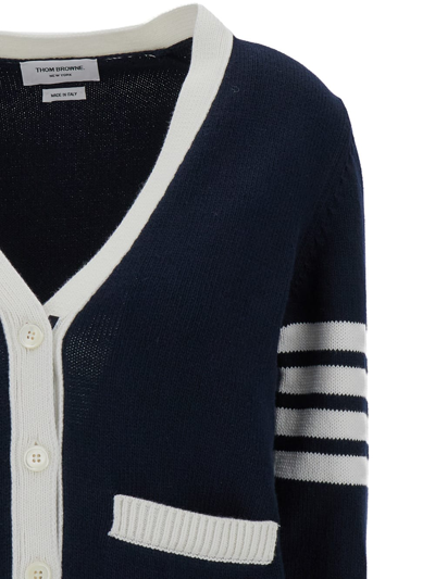 Shop Thom Browne Hector Icon Blue Cardigan With Jacquard Motif And 4bar Detail In Cotton Woman