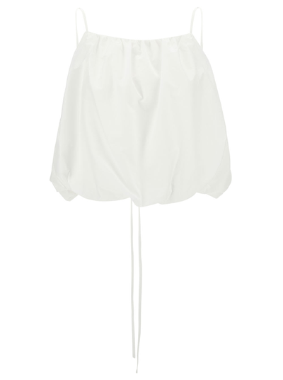 Shop Low Classic White Cropped Top With Drawstring In Cotton Blend Woman