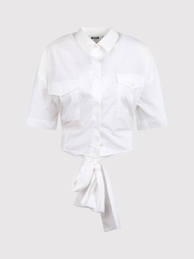 Shop Msgm Short Sleeve Crop Shirt With Bow
