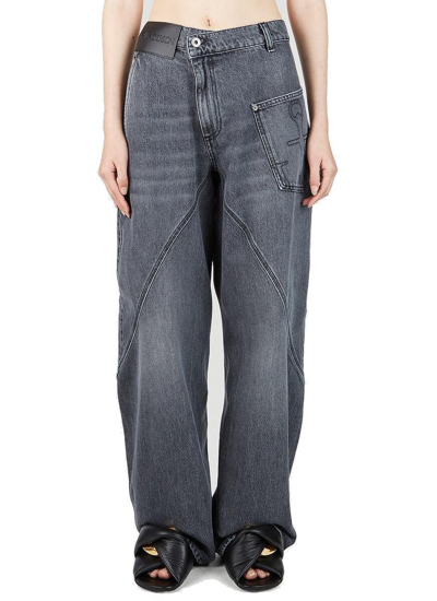 Shop Jw Anderson Twisted Wide Leg Workwear Jeans In Grey