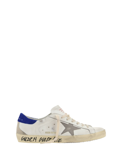 Shop Golden Goose Super Star Sneakers In White/grey/bluette/beige