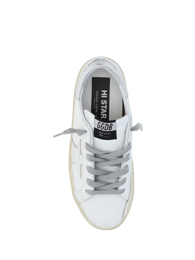 Shop Golden Goose Hi Star Sneakers In White/silver