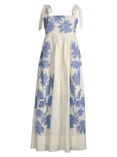 Shop Tanya Taylor Women's Amina Cotton Voile Midi-dress In Cream Azure Blue