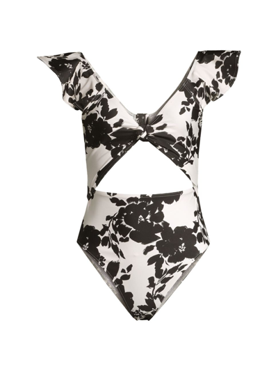 Shop Tanya Taylor Women's Coraline Cut-out One-piece Swimsuit In Cream Black Multi