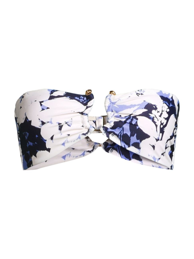 Shop Tanya Taylor Women's Laura Printed Bandeau Bikini Top In Azure Blue Multi