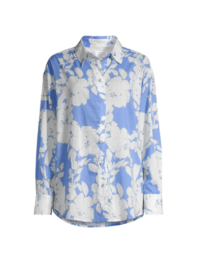 Shop Tanya Taylor Women's Calandra Floral Shirt In Azure Blue Off White